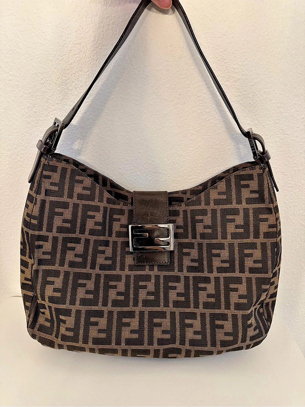 Fendi Zucca Canvas Hobo Bag in Brown & Black